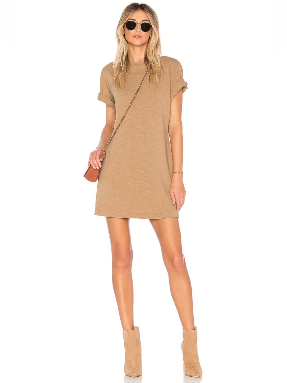 Cotton Citizen Tokyo Dark Tan Short-Sleeve Midi T-Shirt Mini Dress